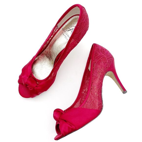 Adrianna Papell Ruby Red Satin and Lace Peep-toe Heel Dress Shoe Women’s Size 8 - Picture 3 of 14